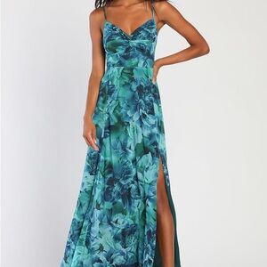 Lulu's Teal Floral Maxi Dress